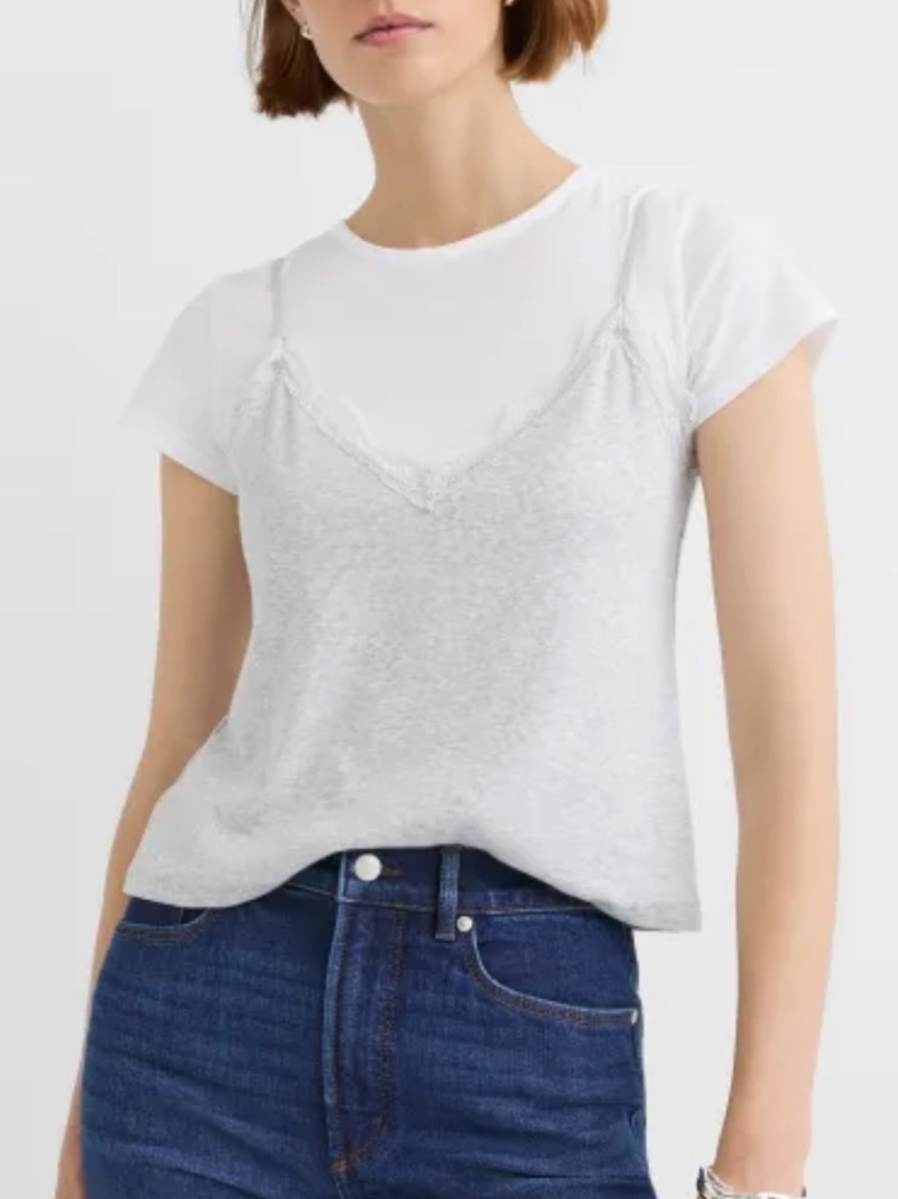 LOFT Heathered Lace Perfect Ribbed Cami Layered Tee